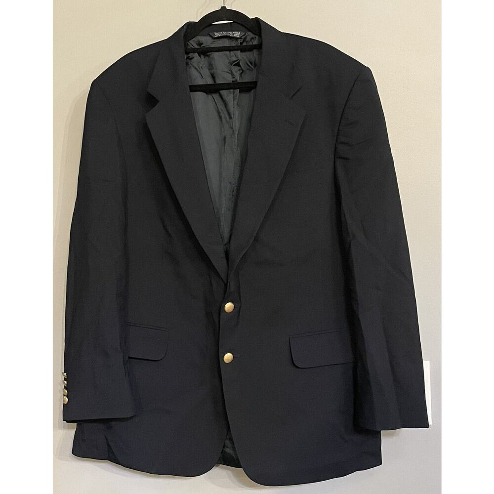 Lands End Sport Coat Blazer Wool Classic Navy Gold Buttons USA Made‎ Mens 44R